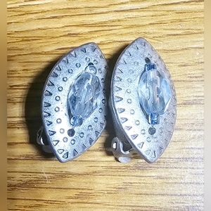Unique Silver southwestern deco baby blue bead clip on earrings